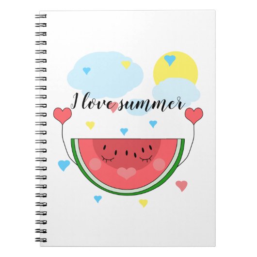 Carnet tranche de pastèque, texte, "J'aime l'été", (Devant)