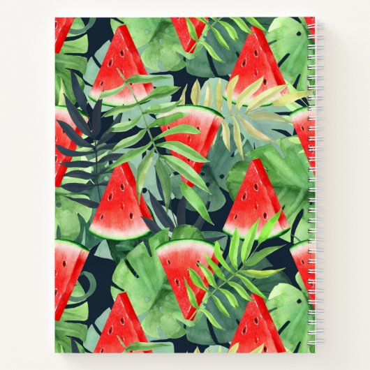 Carnet Tranches de pastèque avec feuilles tropicaux (Dos)
