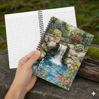 Carnet Tranquil Garden Waterfall Spiral Notebook