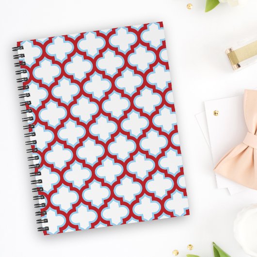 Carnet Trellis blanc et rouge, treillis, Quatrefoil