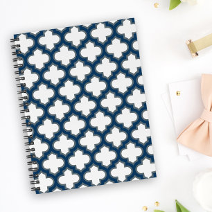Carnet Trellis bleu blanc et marine, treillis, Quatrefoil