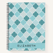 Carnet Trellis Bleu Marocain, Quatrefoil, Votre Nom (Devant)