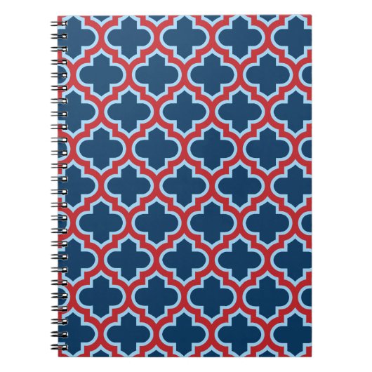 Carnet Trellis marocain bleu et rouge, treillis, Quatrefo (Devant)