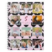 Carnet Trendy Custom Name Monogram 11 Photos Collage (Devant)
