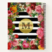 Carnet Trendy Monogram Stripes Rose Fleurs Parties scinti (Dos)