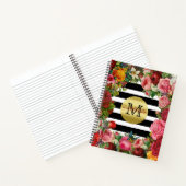 Carnet Trendy Monogram Stripes Rose Fleurs Parties scinti (Intérieur)