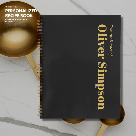 Carnet Trendy Simple Black Gold Monogramme Nom Recette