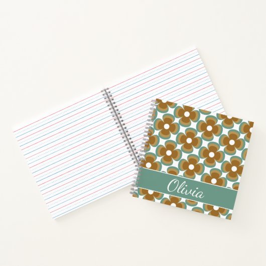 Carnet Trendy Teal Caramel Retro Groovy Flowers Seamless (Intérieur)