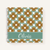 Carnet Trendy Teal Caramel Retro Groovy Flowers Seamless (Devant)