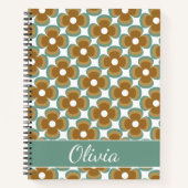 Carnet Trendy Teal Caramel Retro Groovy Flowers Seamless (Devant)