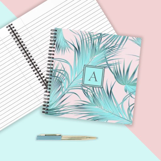 Carnet Trendy Tropical Palm Fronds Motif avec Monogramme