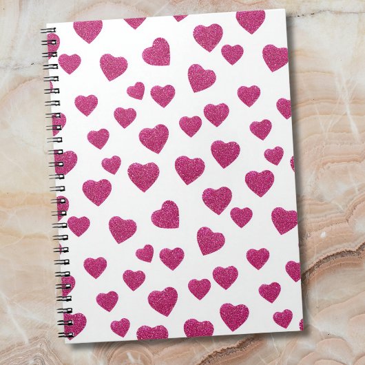Carnet Trendy Valentine Pink Glitter Hearts on White