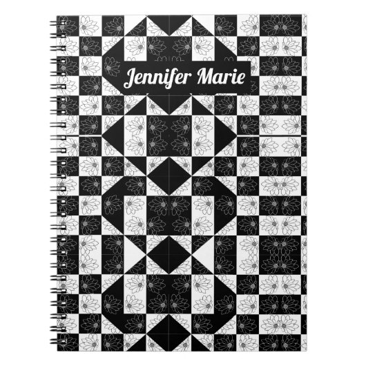 Carnet triangles floraux monochromes en damier (Devant)