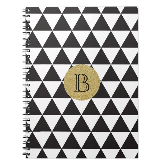 Carnet Triangles noir et blanc & Or Glamour Chic (Devant)