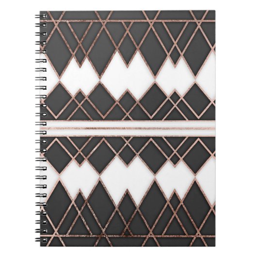 Carnet Triangles noires et blanches d'or rose chic (Devant)