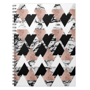 Carnet Triangles noires modernes d'or de rose blanc sur