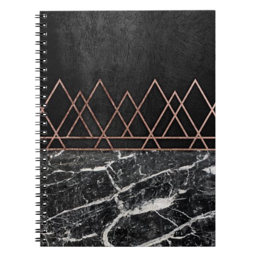 Carnet Triangles roses élégantes d'or et marbre noir et (Devant)