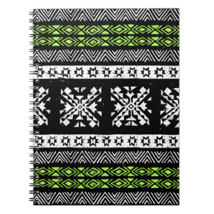 Carnet Tribal Navajo, motif noir blanc vert.