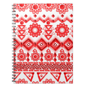 Carnet Tribus rouge, motif ethnique aquarelle.