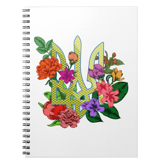 Carnet trident tryzub de l'héraldique ukrainienne fleurs (Devant)