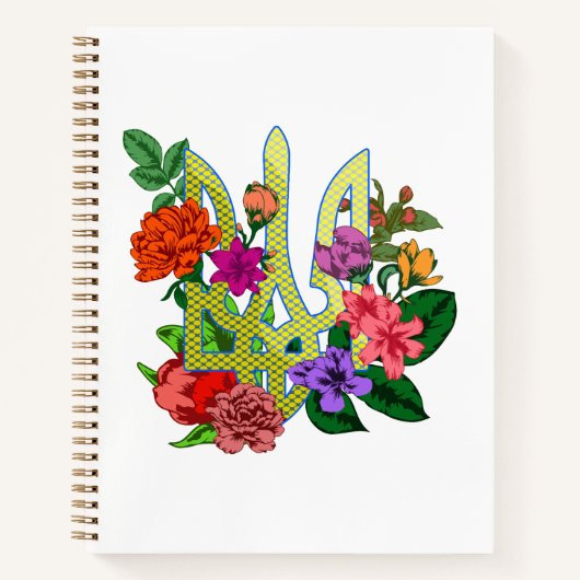 Carnet trident tryzub de l'héraldique ukrainienne fleurs (Devant)