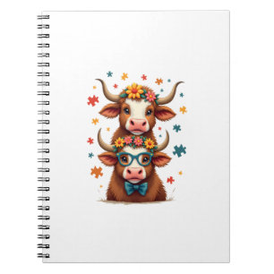 Carnet Trio de vaches Highland autisme vintage regardant