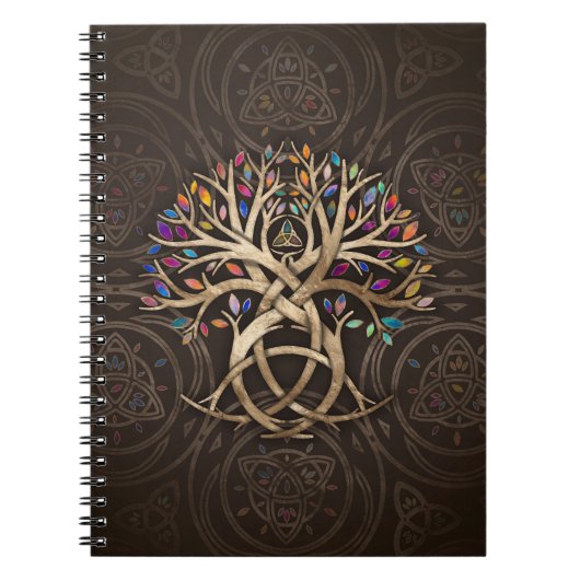 Carnet Triquetra Arbre de vie feuilles colorés (Devant)