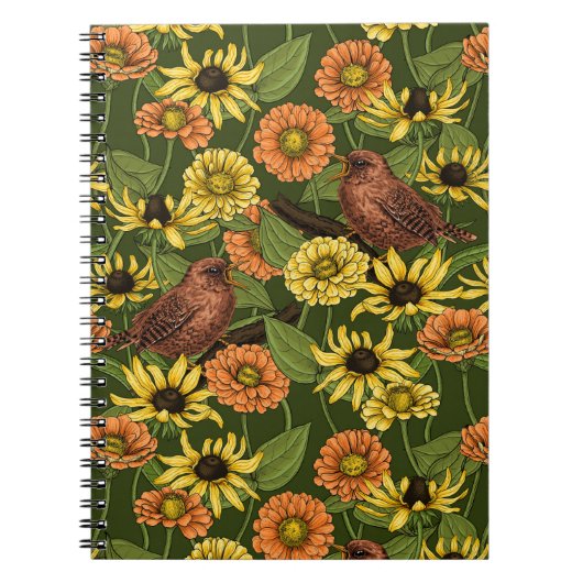 Carnet Troglodytes et fleurs sur fond vert (Devant)