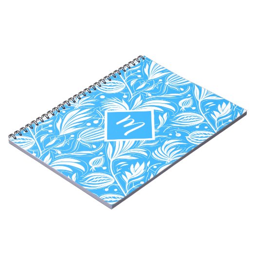 Carnet Tropical Blue Floral Pattern Diamond Monogramme (Côté gauche)