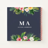Carnet Tropical botanical floral marine bleu moderne feui (Dos)
