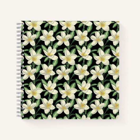 Carnet Tropical continu motif fleurs blanches feuille ver (Devant)