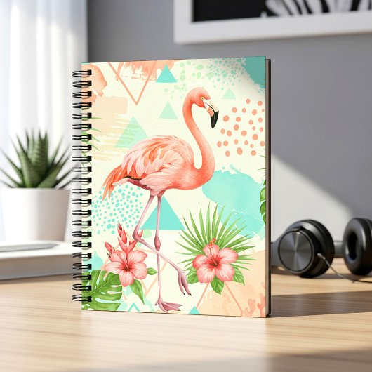 Carnet Tropical Flamingo Watercolor & Geometric Pattern