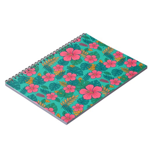 Carnet Tropical Hibiscus and Palm Leaf Pattern (Côté gauche)