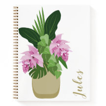 Tropical Medinilla rose Fleur Jaune Vase Blanc