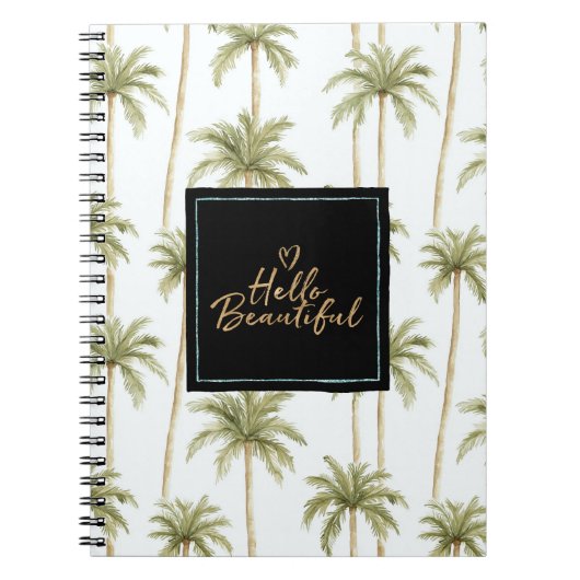 Carnet Tropical Palm Trees Mint Black Hello Beautiful (Devant)