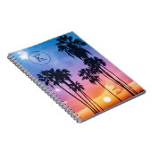 Carnet Tropical Rainbow Color Palm Tree Sunset Monogram (Côté Droit)