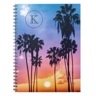 Carnet Tropical Rainbow Color Palm Tree Sunset Monogram