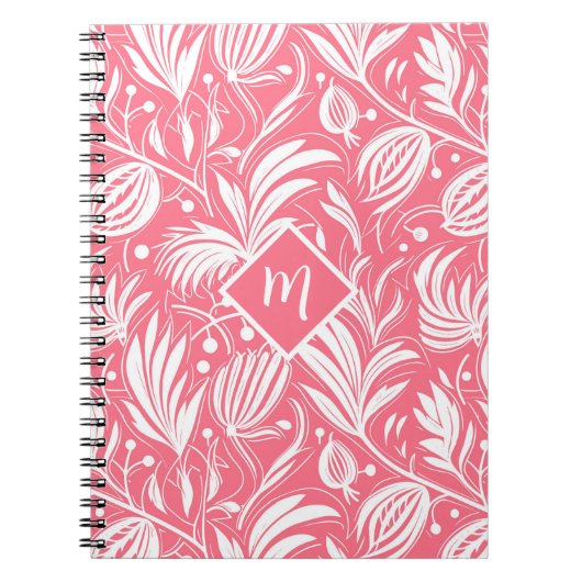 Carnet Tropical rose floral motif diamant Monogramme (Devant)