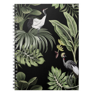 Carnet Tropical vintage nuit grue, palmiers, interdiction