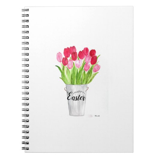 Carnet Tulipes Aquarelle Floral Joyeux Pâques rose élégan (Devant)