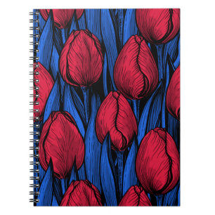 Carnet Tulipes en rouge et bleu