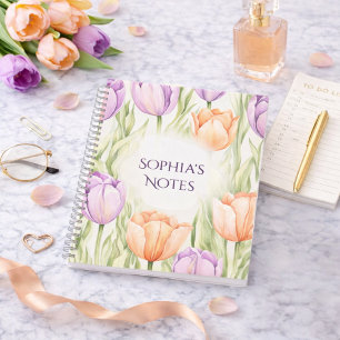 Carnet Tulipes Floral Printanier Pastel Pêche Pourpre Nom
