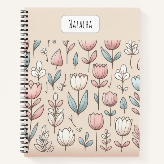 Carnet Tulipes monogrammes mignonnes de fille en rose (Devant)