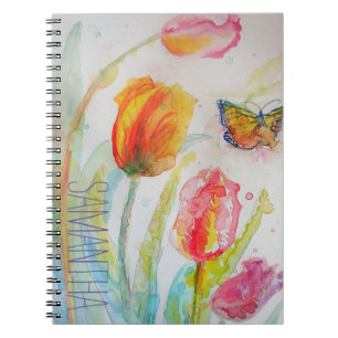 Carnet Tulipes roses Tulipes Florales Aquarelle Femme Nom