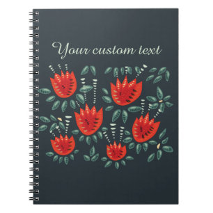 Carnet Tulipes rouges Motif floral foncé Texte personnali