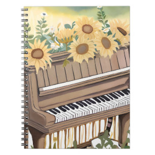 Carnet Tune in Bloom Tournesol Floral Aquarelle Piano