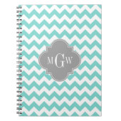 Carnet Turq / Aqua Blanc Chevron Gris 3 Monogramme Initia (Devant)