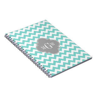 Carnet Turq / Aqua Wht Chevron Gris 3 Monogramme initial