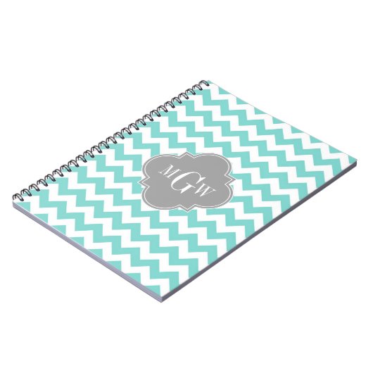 Carnet Turq / Aqua Wht Chevron Gris 3 Monogramme initial (Côté gauche)