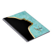 Carnet Turquoise Batik Bleu Noir Et Or Nom De La Face (Côté Droit)